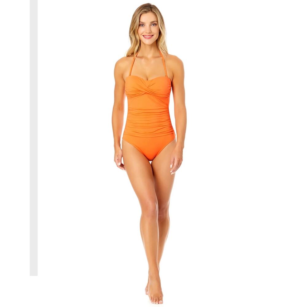 New Anne Cole Live In Color Twist Front Shirred One Piece Swimsuit - Picture 1 of 5